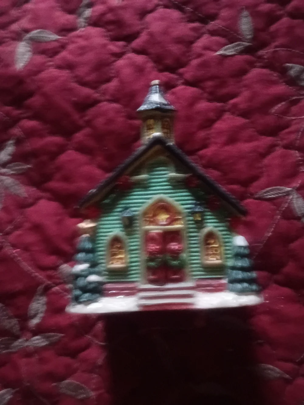 Holiday Green Village Chapel Decorative Figurine Vintage
